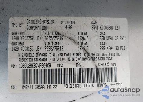 2007 Dodge Nitro Sxt из США, поврежденный, VIN 1D8GU28K67W700408